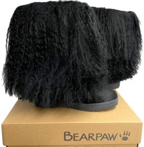 Bearpaw Boetis II Black Furry Sherpa Boots, Size 8