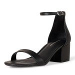 Amazon Essentials Women's Black Faux Leather Heeled Sandals