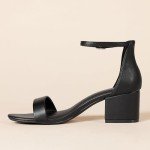 Amazon Essentials Women's Black Faux Leather Heeled Sandals