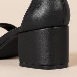 Amazon Essentials Women's Black Faux Leather Heeled Sandals