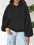 Oversized Lantern Sleeve Fleece Hoodie for Women