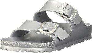 Metallic Silver Birkenstock Arizona Slide-On Sandals