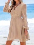 Light Apricot V-Neck A-Line Mini Dress