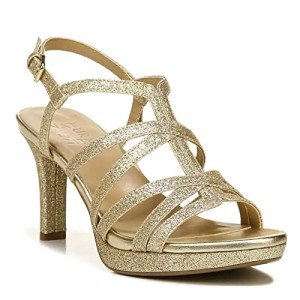 Gold Glitter Strappy Platform High Heel Sandals
