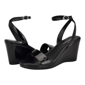 Calvin Klein Black Patent Wedge Sandals for Women