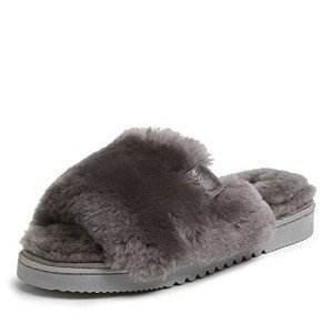 Dearfoams Women's Shearling Slide Slipper in Grey