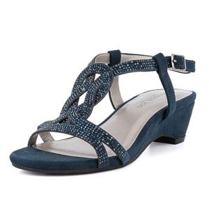 London Fog Women's Navy Macey Wedge Dress Sandals