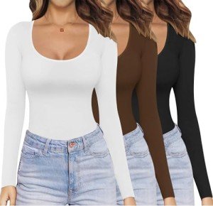Ekouaer Women's 3-Pack Long Sleeve Scoop Tops