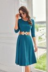 Peacock Blue Fit and Flare Midi Dress with Pockets
