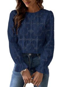CUPSHE Women's Navy Blue Eyelet Lace Blouse