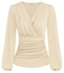 Vintage V-Neck Long Sleeve Wrap Top in Apricot