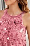 Pink Sparkly Sequin Halter Tank Top for Women