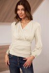 Vintage V-Neck Long Sleeve Wrap Top in Apricot