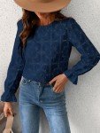 CUPSHE Women's Navy Blue Eyelet Lace Blouse