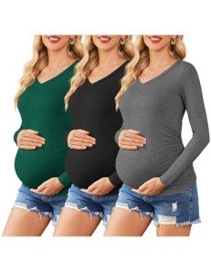 Ekouaer Women's Maternity Long Sleeve Tunics - 3 Pack
