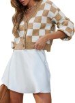 Dokotoo Women's Lightweight V Neck Checkered Cardigan