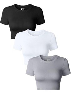 OQQ Women's 3-Piece Fitted Crop Tops Set