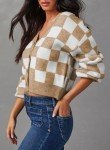 Dokotoo Women's Lightweight V Neck Checkered Cardigan