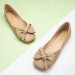 Beige Square Toe Flats for Women