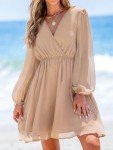 Light Apricot V-Neck A-Line Mini Dress