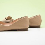 Beige Square Toe Flats for Women