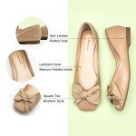 Beige Square Toe Flats for Women
