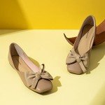Beige Square Toe Flats for Women