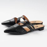 Trary Women's Pointy Toe Black Flat Mule Slides