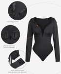 Popilush Black Lace Deep V Bodysuit for Women
