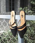 Trary Women's Pointy Toe Black Flat Mule Slides