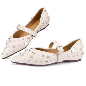 TLJIANG Women's Comfortable Off-White Flat Shoes