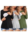 Ekouaer Women's 3-Pack Nursing Long Sleeve Tops