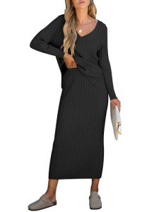 ANRABESS Women's Black Sweater Skirt Set 2024