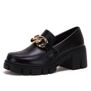 Black Platform Loafers with Metal Chain Detail