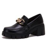 Black Platform Loafers with Metal Chain Detail