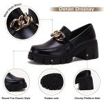 Black Platform Loafers with Metal Chain Detail