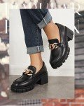 Black Platform Loafers with Metal Chain Detail