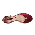 Burgundy Low Kitten Heel Ankle Strap Bridal Shoes