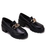 Black Platform Loafers with Metal Chain Detail
