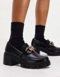 Black Platform Loafers with Metal Chain Detail