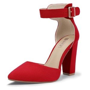 IDIFU Women's Red Suede Block Heel Pumps