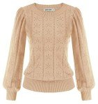 Vintage Khaki Puff Sleeve Blouse for Women