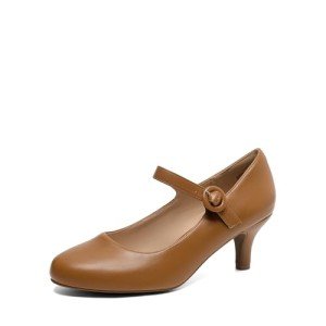 DREAM PAIRS Women's Comfortable Tan Kitten Heels
