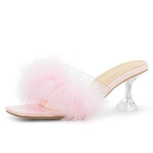 Fluffy Feather Square Toe Stiletto Heels - Pink