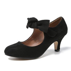 Black Low Kitten Heel Bow Pumps for Women