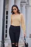Vintage Khaki Puff Sleeve Blouse for Women