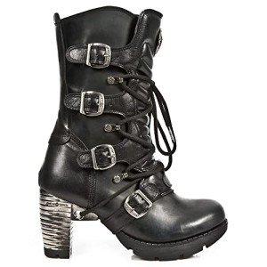 Metallic Black Leather Biker Ankle Boots for Women