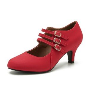 Jessy Red Mary Jane Low Heel Pumps for Women