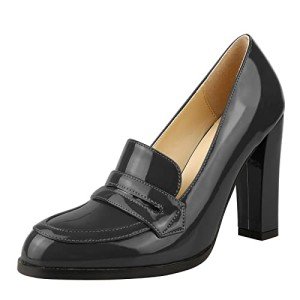 Lutalica Women's Black Patent Leather Chunky Heels