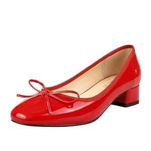 Lutalica Women's Red Bow Tie Chunky Heel Pumps